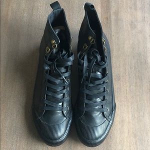Black leather hi-tops